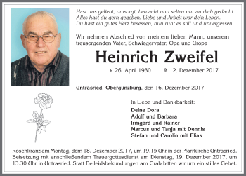 Traueranzeige von Heinrich Zweifel von Allgäuer Zeitung, Marktoberdorf