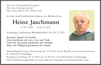 Traueranzeige von Heinz Jauchmann von Der Westallgäuer