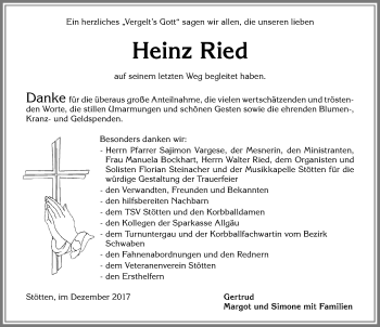 Traueranzeige von Heinz Ried von Allgäuer Zeitung, Marktoberdorf