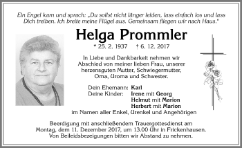 Traueranzeige von Helga Prommler von Memminger Zeitung