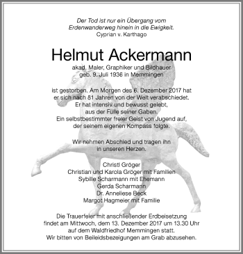 Traueranzeige von Helmut Ackermann von Memminger Zeitung