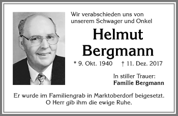 Traueranzeige von Helmut Bergmann von Allgäuer Zeitung