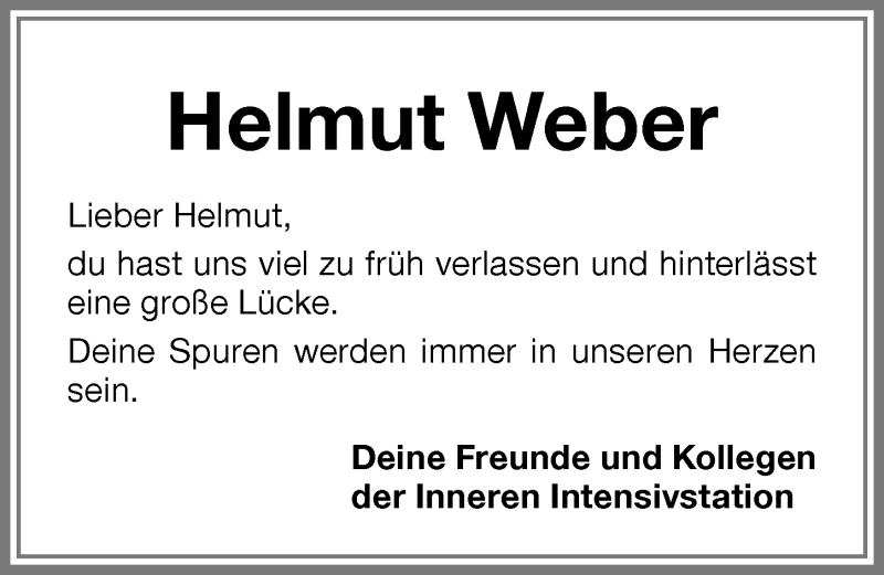  Traueranzeige für Helmut Weber vom 15.12.2017 aus Memminger Zeitung