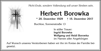 Traueranzeige von Herbert Borowka von Allgäuer Zeitung, Kaufbeuren/Buchloe