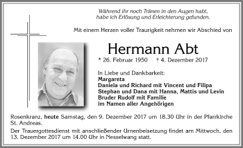 Traueranzeige von Hermann Abt von Allgäuer Zeitung, Füssen
