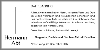 Traueranzeige von Hermann Abt von Allgäuer Zeitung, Füssen