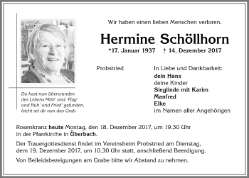 Traueranzeige von Hermine Schöllhorn von Allgäuer Zeitung,Kempten