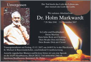 Traueranzeige von Holm Markwardt von Allgäuer Zeitung, Füssen