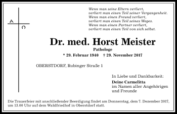 Traueranzeige von Horst Meister von Allgäuer Anzeigeblatt
