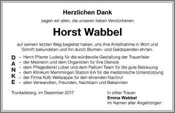 Traueranzeige von Horst Wabbel von Memminger Zeitung
