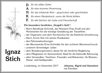 Traueranzeige von Ignaz Stich von Allgäuer Zeitung, Kaufbeuren/Buchloe