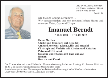 Traueranzeige von Imanuel Berndt von Allgäuer Anzeigeblatt