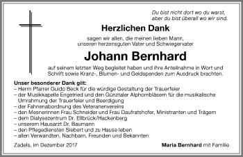 Traueranzeige von Johann Bernhard von Memminger Zeitung