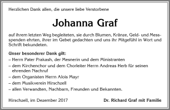 Traueranzeige von Johanna Graf von Allgäuer Zeitung, Kaufbeuren/Buchloe