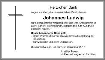 Traueranzeige von Johannes Ludwig von Memminger Zeitung