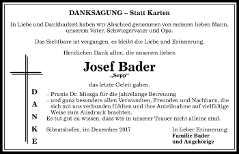 Traueranzeige von Josef Bader von Allgäuer Anzeigeblatt