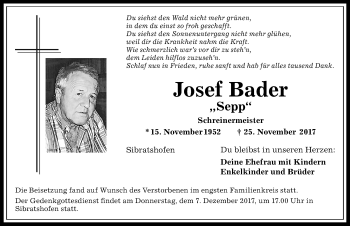 Traueranzeige von Josef Bader von Allgäuer Zeitung