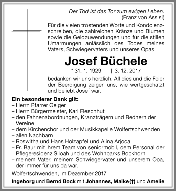 Traueranzeige von Josef Büchele von Memminger Zeitung