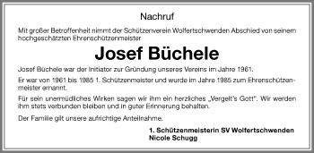 Traueranzeige von Josef Büchele von Memminger Zeitung