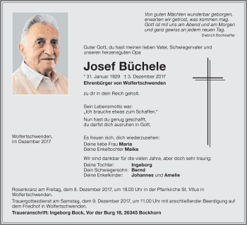 Traueranzeige von Josef Büchele von Memminger Zeitung