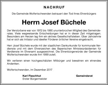 Traueranzeige von Josef Büchele von Memminger Zeitung