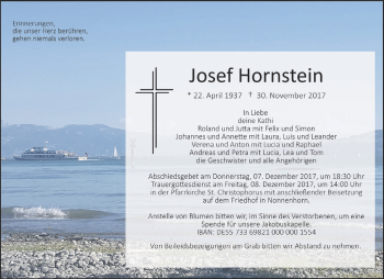 Traueranzeige von Josef Hornstein von Der Westallgäuer