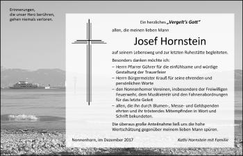 Traueranzeige von Josef Hornstein von Der Westallgäuer