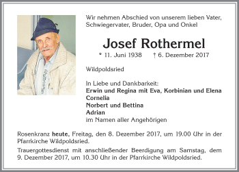 Traueranzeige von Josef Rothermel von Allgäuer Zeitung,Kempten