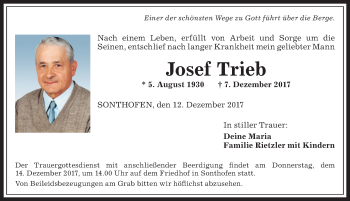 Traueranzeige von Josef Trieb von Allgäuer Anzeigeblatt