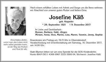 Traueranzeige von Josefine Käß von Allgäuer Zeitung