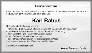 Traueranzeige von Karl Rabus von Memminger Zeitung