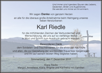 Traueranzeige von Karl Riedle von Der Westallgäuer