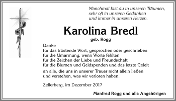Traueranzeige von Karolina Bredl von Allgäuer Zeitung, Kaufbeuren/Buchloe