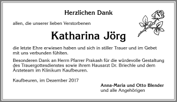 Traueranzeige von Katharina Jörg von Allgäuer Zeitung, Kaufbeuren/Buchloe