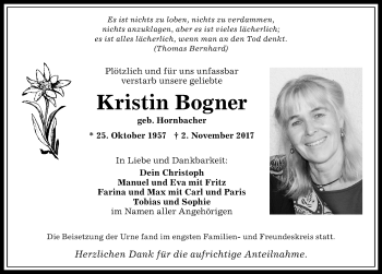 Traueranzeige von Kristin Bogner von Allgäuer Anzeigeblatt
