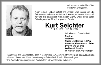 Traueranzeige von Kurt Seichter von Memminger Zeitung
