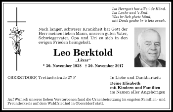 Traueranzeige von Leo Berktold von Allgäuer Anzeigeblatt