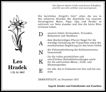 Traueranzeige von Leo Hradek von Allgäuer Anzeigeblatt