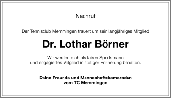 Traueranzeige von Lothar Börner von Memminger Zeitung