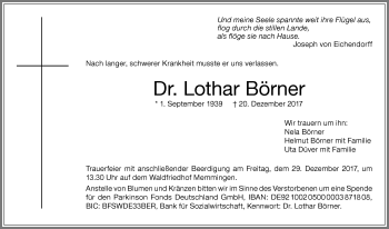 Traueranzeige von Lothar Börner von Memminger Zeitung
