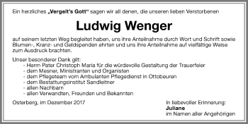 Traueranzeige von Ludwig Wenger von Memminger Zeitung