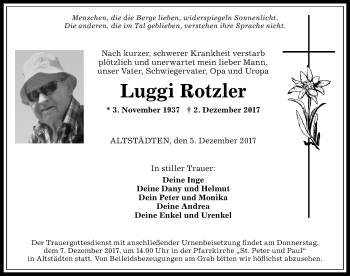 Traueranzeige von Luggi Rotzler von Allgäuer Anzeigeblatt