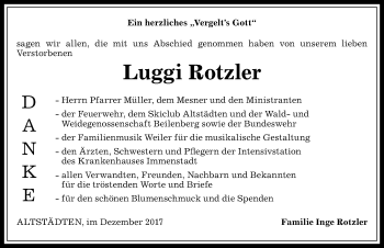 Traueranzeige von Luggi Rotzler von Allgäuer Anzeigeblatt