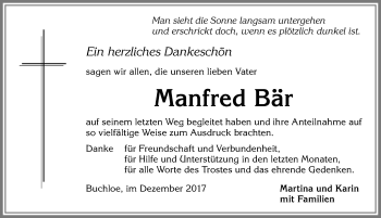 Traueranzeige von Manfred Bär von Allgäuer Zeitung, Kaufbeuren/Buchloe