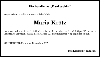 Traueranzeige von Maria Krötz von Allgäuer Anzeigeblatt
