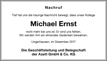 Traueranzeige von Michael Ernst von Memminger Zeitung