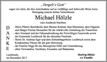 Traueranzeige von Michael Hölzle von Allgäuer Zeitung, Füssen