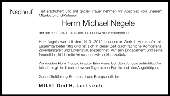Traueranzeige von Michael Negele von Memminger Zeitung