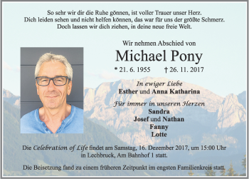 Traueranzeige von Michael Pony von Allgäuer Zeitung, Füssen