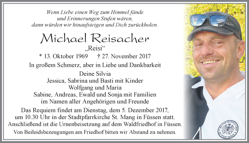  Traueranzeige für Michael Reisacher vom 02.12.2017 aus Allgäuer Zeitung